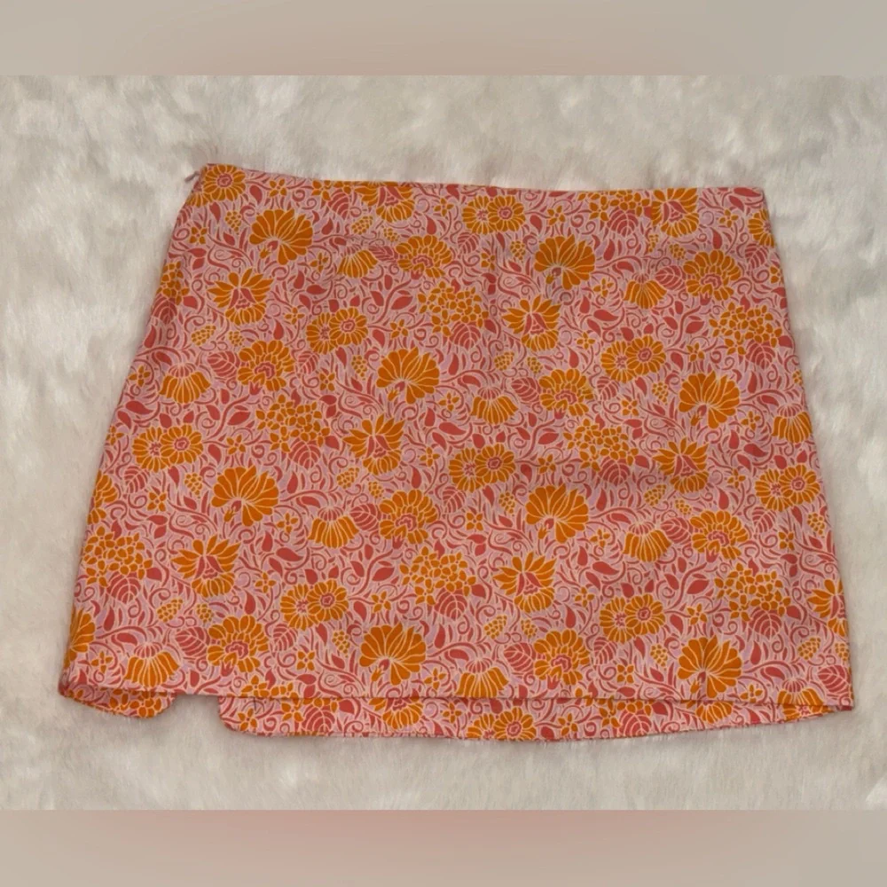 Zara Orange/Pink Linen Blend Floral Blogger Favorite Size XL NWT Mini Skirt - Picture 6 of 8
